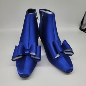 Chic Blue Satin Ankle Booties with Bow